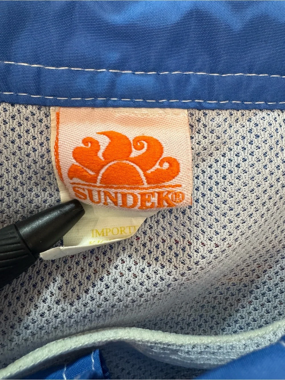 Sundek Boys Dark Blue Long Swim Trunks with White Drawstring in Size 8
